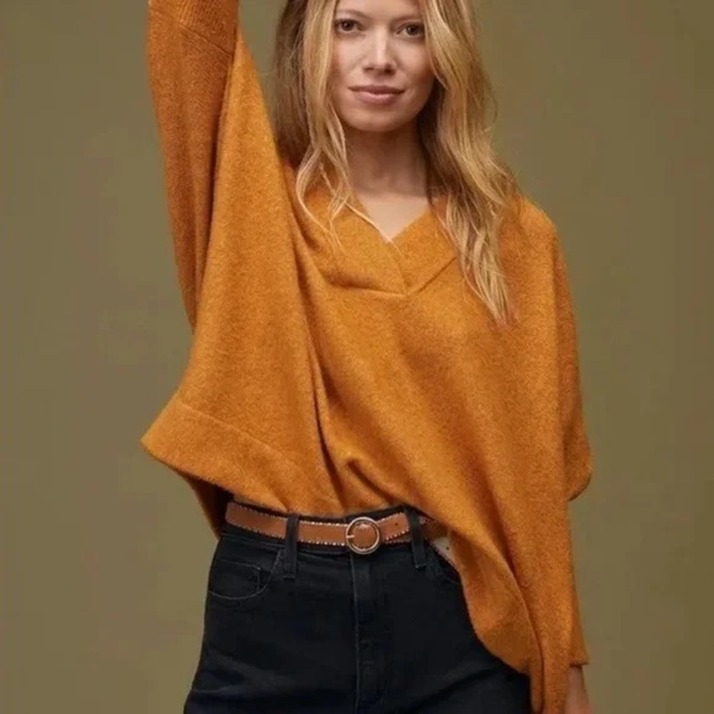 Anthropologie Mustard V-Neck Oversized Sweater